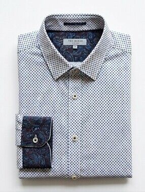 Ted Baker London Geometric Print Cotton Button Up Shirt Size 4 Mens Large